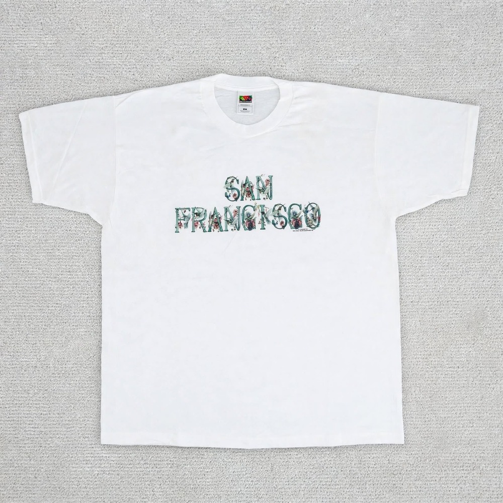 Vintage San Francisco T Shirt XL White Floral Letters Souvenir Fruit of Loom